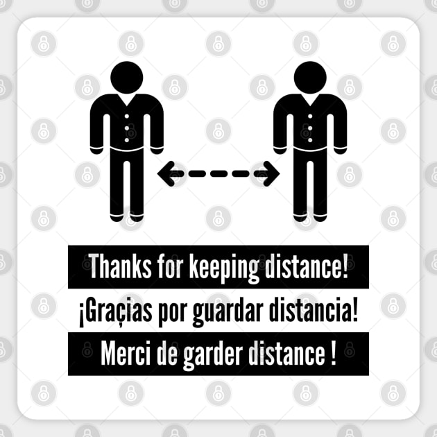 Thanks for keeping distance! (Corona Virus / Multilingual / Black) Sticker by MrFaulbaum